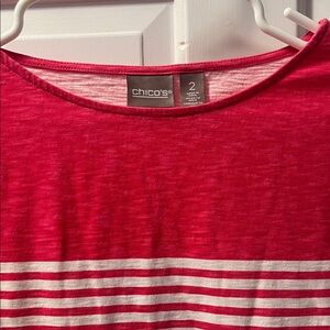 Chico's Vibrant Red and White Striped Tee